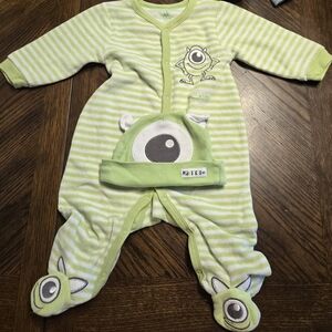 Green Striped Kids One Piece with Monster Design